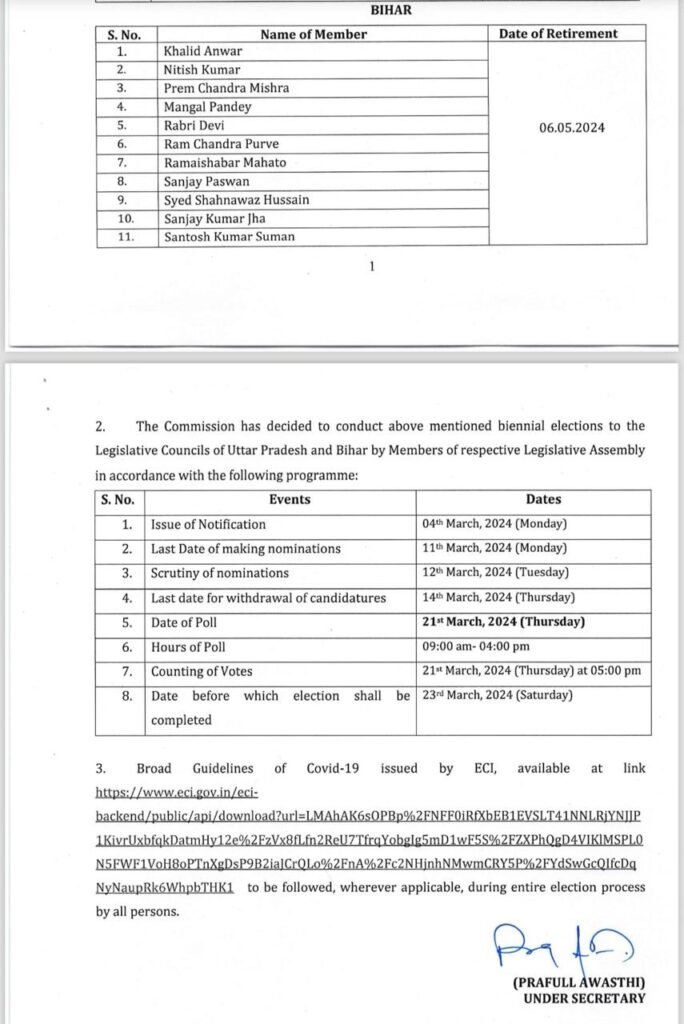 बिहार विधानपरिषद के 11 सीटों के लिए 21 मार्च को होगा चुनाव, नीतीश कुमार, राबड़ी देवी और मंत्री संतोष मांझी का खत्म हो रहा है कार्यकाल 2 election date